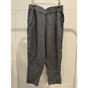 Len Ok Linen Pants Women’s Size Medium Grey Lagenlook Elastic Waist